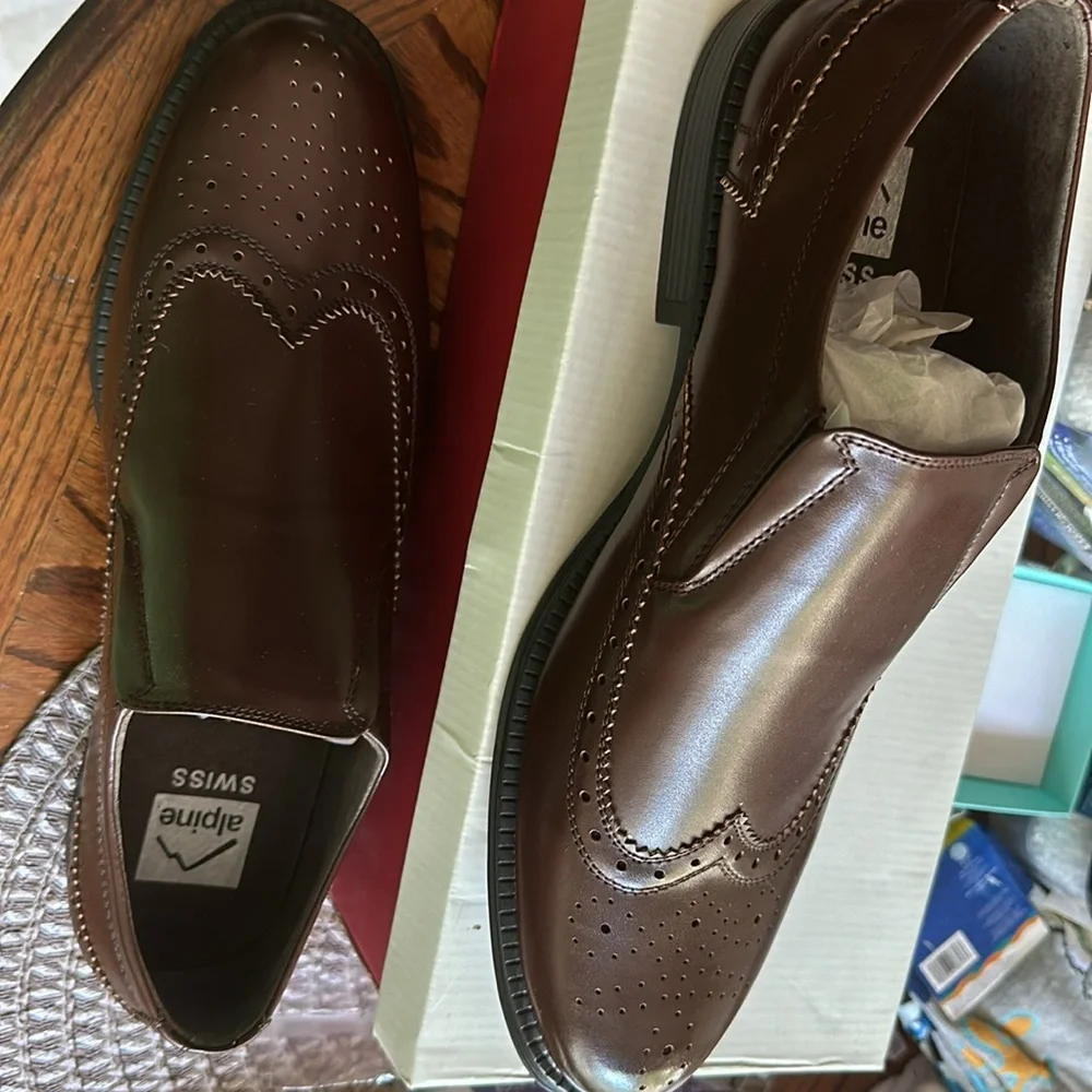 Alpine Swiss Basel Mens Dress Shoes Brown Basel Wing Tip Slip On Loafers SZ 12